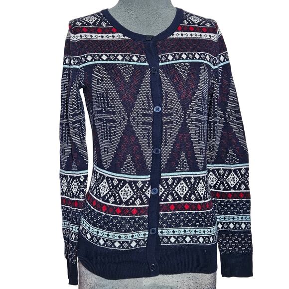 Navy Cotton Button Up Cardigan Sweater Size Small Petite - Picture 1 of 4